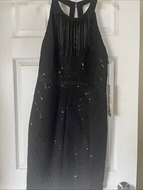 WOW couture Black Midi Dress with Fringe & Sequins